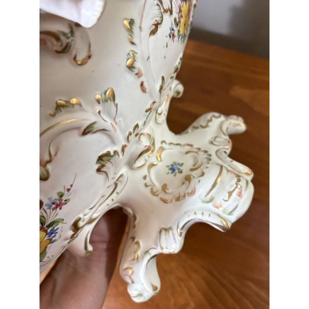 Vintage Capodimonte Italy Cherub Centerpiece Bowl Hand Painted Signed 20x10x9